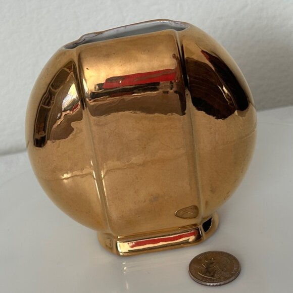 Vintage Round Gold Ceramic Vase - Picture 9 of 10